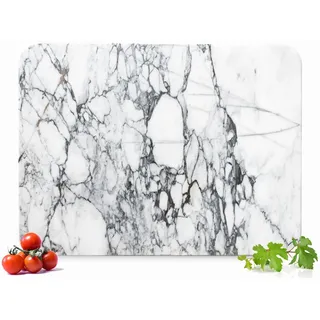 Sendez Schneidebrett aus Marmor 40x30 cm Servierbrett Schneidbrett Käseplatte Servierplatte massiv Naturstein mit Gummifüßen