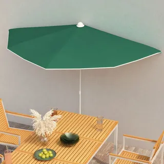 Gecheer Sonnenschirm Halbrund, Halb-Sonnenschirm mit Mast, Balkonschirm Marktschirm mit 5 Stahlrippen Sonnenschutz 180x90 cm Grün