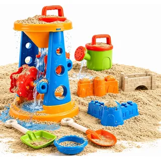 TK Gruppe Timo Klingler Sandspielzeug Set - Sandkastenspielzeug - mit Diversen Formen, Sieben, Rechen, Schaufel für Sandkasten & Sandförmchen für Jungen & Mädchen (9 Teilig mit Mühle)