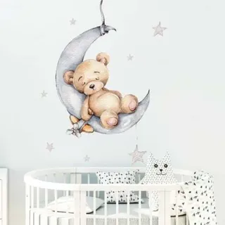 Wandtattoos: Bär Auf Wolken, Mond Und Stern Im Heißluftballon, Wandtattoo „süßer Traum“ Fürs Babyzimmer, Wandbild Fürs Kinderzimmer