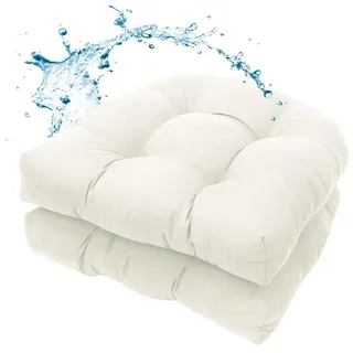 Diwzbyn Sitzkissen Outdoor Stuhlkissen Garten Stuhlpolster wetterfest, Wasserdichtes Outdoor-Stuhlkissen-Set (2er-Pack), 19 x 19 Zoll beige