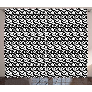 Gardine Schlafzimmer Kräuselband Vorhang mit Schlaufen und Haken, Abakuhaus, Schwarz und weiß Kreisformen schwarz|weiß 280 cm x 260 cm