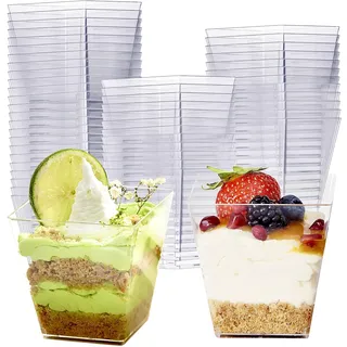 MATANA 240 Hartplastik Dessertschalen für Partys, Buffets (Quadratisch, 225ml) - Dessertgläser, Dessertbecher Eckig für Pudding, Nachtisch, Mousse, Tiramisu - Stabil & Mehrweg