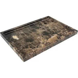 GHYFGD Tablett aus natürlichem Marmor für Badezimmer-Arbeitsplatte, dunkelbraunes Marmorstein-Tablett für Küchentheke (Kaffeennetz, 30,5 x 20,3 cm)