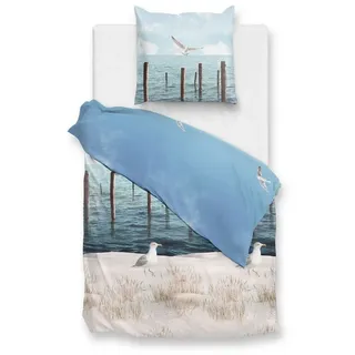 ZO HOME Bettwäsche Maritim, Renforcé, 2 teilig, Möwe,Strand,Meer blau
