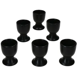 6er Set Panther Eierbecher mit Fuß matt schwarz aus Steingut – AS.EG.F.01899