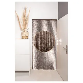 Defacto Flauschvorhang Beige / Braun 90x200cm Vorhang Tür Camping Balkon Insektenschutz Garten Terasse (Beige/Braun)