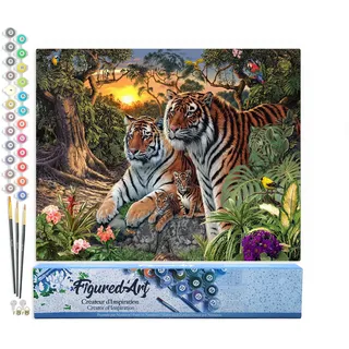 Figured'Art Malen Nach Zahlen Erwachsene Tiger Familie - Paint by Numbers Basteln DIY Bastelset 40x50cm ohne Holzrahmen