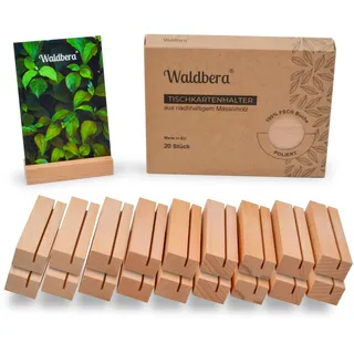 Waldbera Kartenhalter Holz, 20 Stk. | Premium Tischkartenhalter & Kartenständer Holz, FSC® EU-Buchenholz | Fotohalter, Menükartenhalter, Postkartenständer & Kartenaufsteller für Hochzeit & Gastronomie