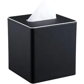 KINGFOM Taschentuchbox Kosmetiktücherbox aus PU Leder, Dekorative Tissue Box Tücherbox für Wohnzimmer, Badezimmer & Büro (Schwarz, Quadratisch)