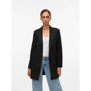 Jerseyblazer VERO MODA "VMVERINA LS LONG BLAZER", Damen, Gr. 40, schwarz, Jersey, Obermaterial: 95% Polyester, 5% Elasthan, unifarben, figurumspielend ca. Mitte Oberschenkel, tiefer V-Ausschnitt, Blazer
