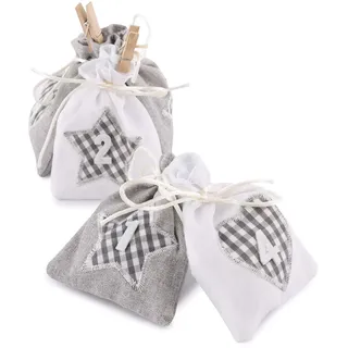 pajoma® Adventskalender zum Befüllen Karo – 24 Stoffbeutel in Grau & Weiß | DIY Weihnachtskalender mit Zahlen, Klammern & Schnur | Nachhaltige Geschenksäckchen zum Selbstbefüllen