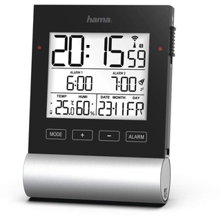 Hama Funkwecker Digital „Black Line“ (Digitalwecker mit Speed-Alarm, 2 Weckzeiten & Schlummerfunktion, Anzeige für Datum, Innentemperatur & Luftfeuchtigkeit, inkl. Batterien) schwarz