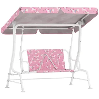 Kinder Hollywoodschaukel 2-sitzer Mit Verstellbarem Sonnendach Und Sicherheitsgurt, Für Kinder Von 3–6 Jahren, Bis 60 Kg Belastbar, Rosa