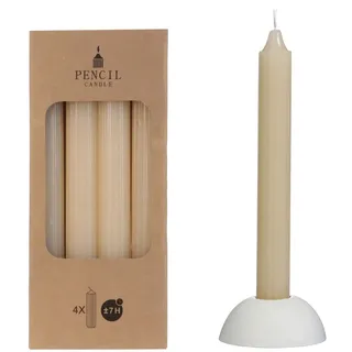 NaDeco Pencil-Kerzen, gerippt, im Set mit 4 Stück, Höhe 20cm, in vielen Farben erhältlich | Stabkerzen | Spitzkerze | Durchgefärbte Kerzen | Taper Candle | Vintage Kerzen, Farbe:Creme | Beige