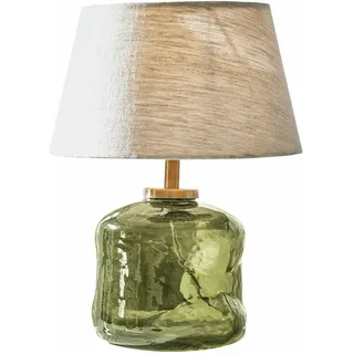 LOBERON Tischlampe Rufino - Mundgeblasen - Bezaubernde Tönung und Form - Tischleuchte - Nachttischlampe - Baumwolle - Glas, grün/beige