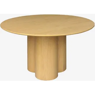 sweeek - Runder Esstisch Hevea-Holz und Eichenfurnier für 4 Personen Ø130 cm - Natur - Braun/Schwarz