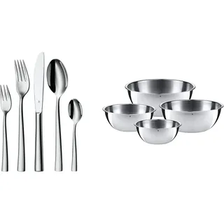 WMF Philadelphia Besteckset 6 Personen, 30 teilig & Gourmet Schüsselset 4-teilig, Edelstahl Schüsseln für die Küche 0,75l - 2,75l, Rührschüssel, Salatschüssel, Servierschüssel, Cromargan, stapelbar