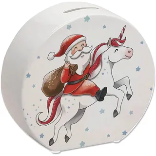Weihnachtsmann auf Einhorn Spardose Weihnachten Magie Sparbüchse Einhorn Nikolaus sparen Sparschwein Pferd Kinderzimmer Kleingeld Teenager