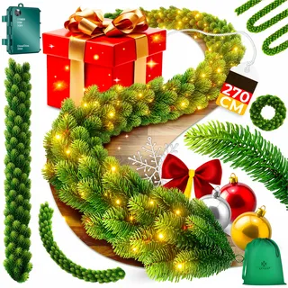 KESSER® Weihnachtsgirlande   Naturgetreues Tannengrün - wie echt - IP 44 Outdoor & Indoor Girlande - Treppen, Tür, Balkon, Weihnachtsdeko + Tasche - Dunkelgrün