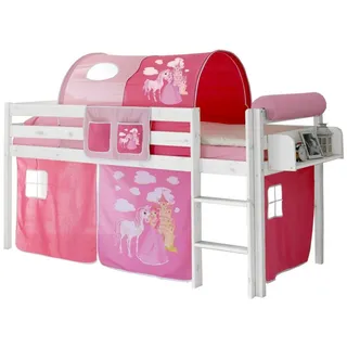 TICAA Hochbett Malte 90 x 200 cm Kiefer weiß pink