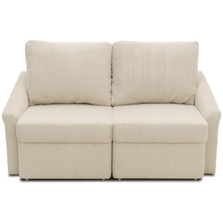 DOMO. collection Relax Couch, Cord Schlafcouch, Boxspring Sofa mit Schlaffunktion, 2-Sitzer Schlafsofa Gästebett, 168 x 96 x 86 cm, weicher Cord beige