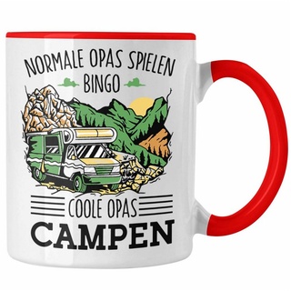Trendation Tasse Camping-Tasse "Normale Opas Spielen Bingo, Coole Opas Campen" Geschenk rot
