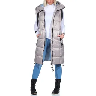 FRESH MADE Damen lange Steppweste LFM-168 mit Kapuze string beige M - M