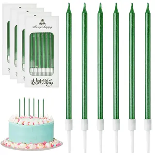 DONQL Geburtstagskerzen Für Torte, Dünne Lange Geburtstagskerze Mit Haltern Für Geburtstagskerzen Kinder & Erwachsene Für Dekorative Geburtstagstorte, Babyparty, Mädchenparty (24 Stücke Grün)
