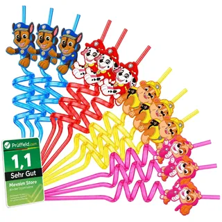 [ Test SEHR GUT, Note 1.1 *] Paw Patrol Kinder Strohhalme – 12er Set wiederverwendbare Spiral Trinkhalme aus Kunststoff – Bunte Strohhalme für Kindergeburtstag, Party Deko