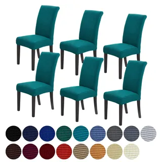 Howhic Stretch-Stuhlhussen für Esszimmer 6er-Set, abnehmbare, waschbare Esszimmerstühle, Schonbezüge für Esszimmerstühle, Sitzschutz, tolle Heimdekoration und Bankett-Polsterung (Pfau, 6 Stück)