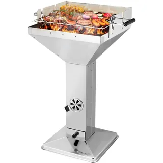 TLGREEN Holzkohlegrill edelstahl 63*48*92cm, Säulengrill mit verchromtem Grillrost, Aschekasten & Belüftung, 3-fach höhenverstellbarem, Trichtergrill für Outdoor, Camping, BBQ, Familie, Strand, Garten