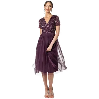 Maya Deluxe Abendkleid mit Pailletten - Cocktailkleid Damen mit V-Ausschnitt - Tüllkleid Damen mit Kurzen Ärmeln - 56