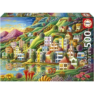 Educa - Puzzle 500 Teile für Erwachsene | Buntes Dorf am See, 500 Teile Puzzle für Erwachsene und Kinder ab 11 Jahren, Landschaftspuzzle, Illustration (19552)