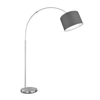 TRIO Beleuchtung Große LED Bogenleuchte Silber matt mit Stoffschirm in Grau Ø 30cm, Höhe 150-215cm verstellbar