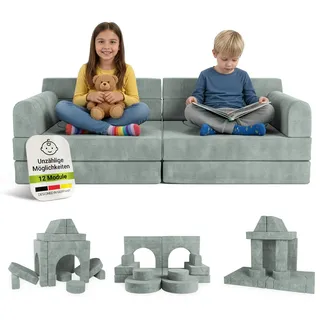 Juskys Kindersofa Kayo 90 x 200 cm Polyester beige hellgrün