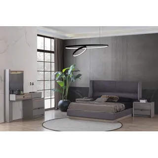 JVmoebel Schlafzimmer-Set Elegantes Schlafzimmermöbel Set aus Holz und Glas mit Schminktisch, (4-tlg., 1x Bett + 2x Nachttisch + 1x Schminktisch), Made in Europa grau