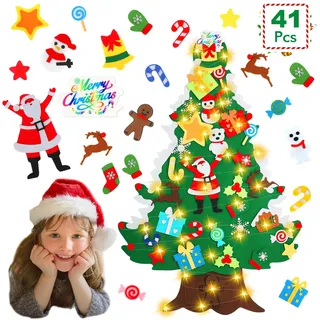Filz Weihnachtsbaum, 3.2Ft 100CM DIY Weihnachtsbaum mit 41 Ornamenten | Wand Dekor Filz Weihnachtsbaum für Kinder Weihnachten Geschenk DIY Weihnachten Set Hängend Dekor Home Tür Wand Dekoration