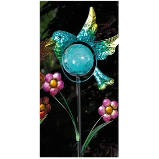 HGD Holz-Glas-Design Solar-Gartenstecker "Vogel" in Blau - (B)18 x (H)87 x (T)7 cm