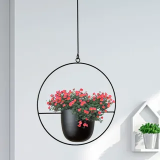 ARSBORUI Hängend Blumenampel Metall Blumentopf Modern Deko Pflanzenampel Boho Hängend Hängeampel Pflanzen Halter Hängeblumentopf Für Innen Außen Decken Balkone Wanddekoration (Schwarz Rund)