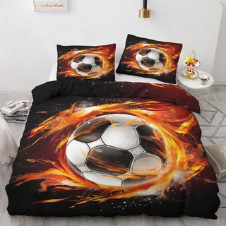 GEDAEUBA Fußball Bettwäsche 140x200 Sommer - Jungen Bettbezug 140x200 2er Set, Wendebettwäsche und Kissenbezug 70x90, Weiche & Atmungsaktive Mikrofaser Bettwäsche-Sets mit Reißverschluss