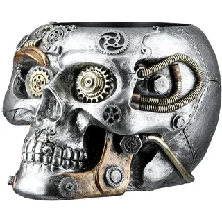Brillibrum Design Steampunk Deko Figur Totenkopf Mechanical Skulptur Zahnrad Skull Dekoration Industrial Steam Punk Kunst Figur Toten Schädel Übertopf (Blumentopf/Variante 23)