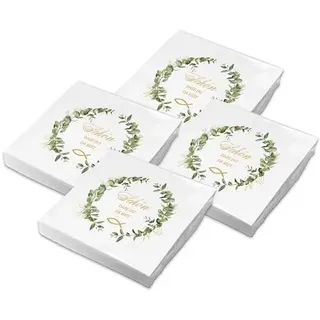 itenga Servietten Papier Fisch Schön dass du da bist 33 x 33 cm 3-lagig 80 Stück für Taufe Kommunion Konfirmation Jungen und Mädchen Eukalyptus Kranz grün gold weiß