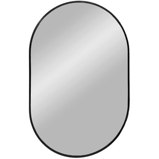 Wandspiegel, Schwarz, Metall, Glas, oval, 80x50x3 cm, Spiegel, Wandspiegel