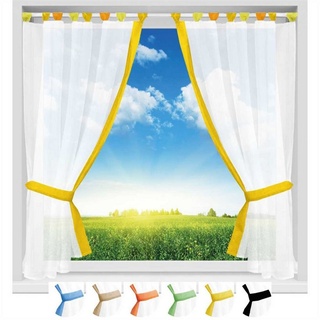 Vorhang, Arsvita, Schlaufen, transparent, Gardinenset Schlaufenschal, inkl. Raffhalter, 140 x 120 (B x L), Küchengardine im Landhausstil gelb