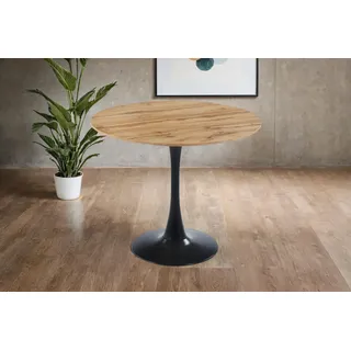 SAM Esstisch Stockholm | Tisch rund Ø 90 cm | Holz Wildeiche-Optik | Gerade Kante | Tulpenfuß Metall schwarz | Moderner Beistelltisch/Bistrotisch für Esszimmer & Küche