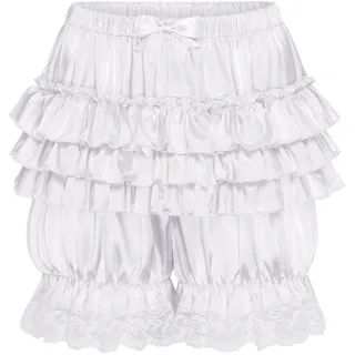 Satini Sissy Gerafft Viktorianisch Lolita Bloomers Shorts Seidig Satin Kürbis-Pantaloons (Weiß, XXL) - XXL
