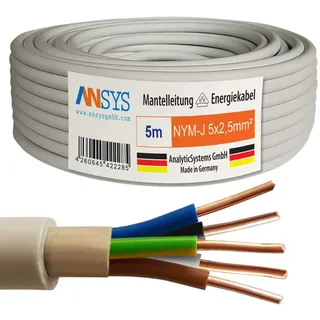 TechMech 5m NYM-J 5x2,5 mm2 Mantelleitung Feuchtraumkabel Elektrokabel Kupfer Made in Germany