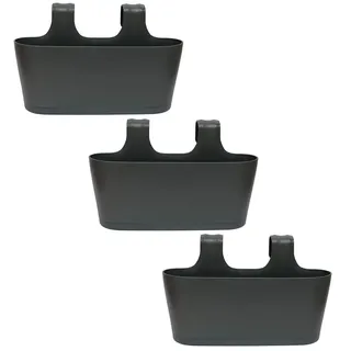 Design 3X Blumentopf Pflanzenkübel für Geländer/Balkon hängend Pflanztopf Blumenkasten in der Farbe Anthrazit mit integrierter Wasserauffangschale
