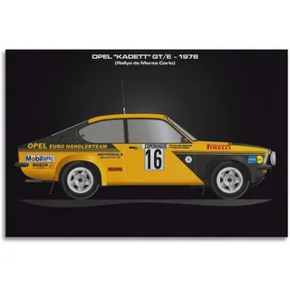 JONZA Vintage Rallye-Auto-Poster für Opel Kadett GT-E – Monte Carlo 1976, dekoratives Gemälde, Leinwand, Wand und Kunstbild, Familienschlafzimmer-Dekoration, 40 x 60 cm